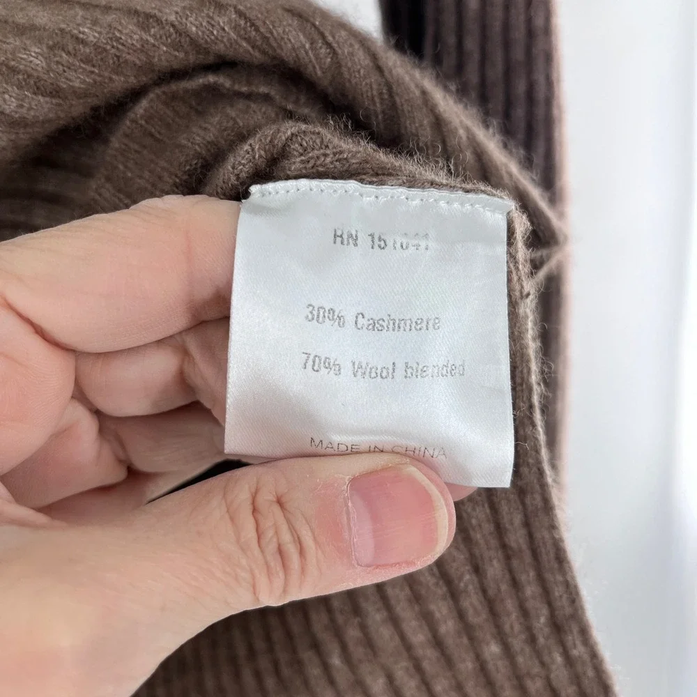 CAARA Cashmere Ribbed Knit Sweater XS Mocha Taupe Luxury Parisian Old Money Cozy - Picture 5 of 7